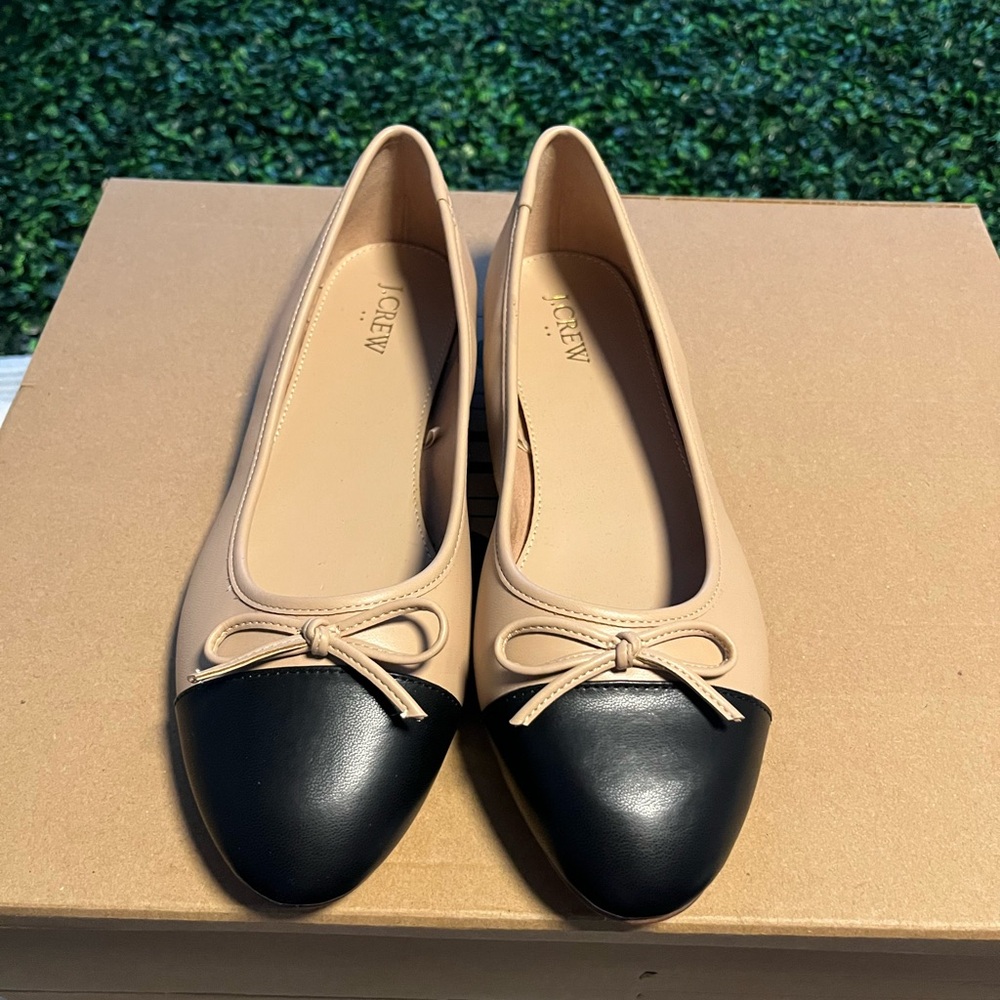 J. Crew Black and Tan Bow Flats